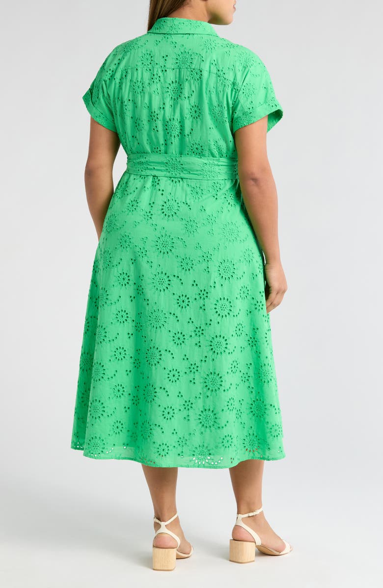 Caslon<sup>®</sup> Tie Waist Eyelet Shirtdress, Alternate, color, Green Celtic