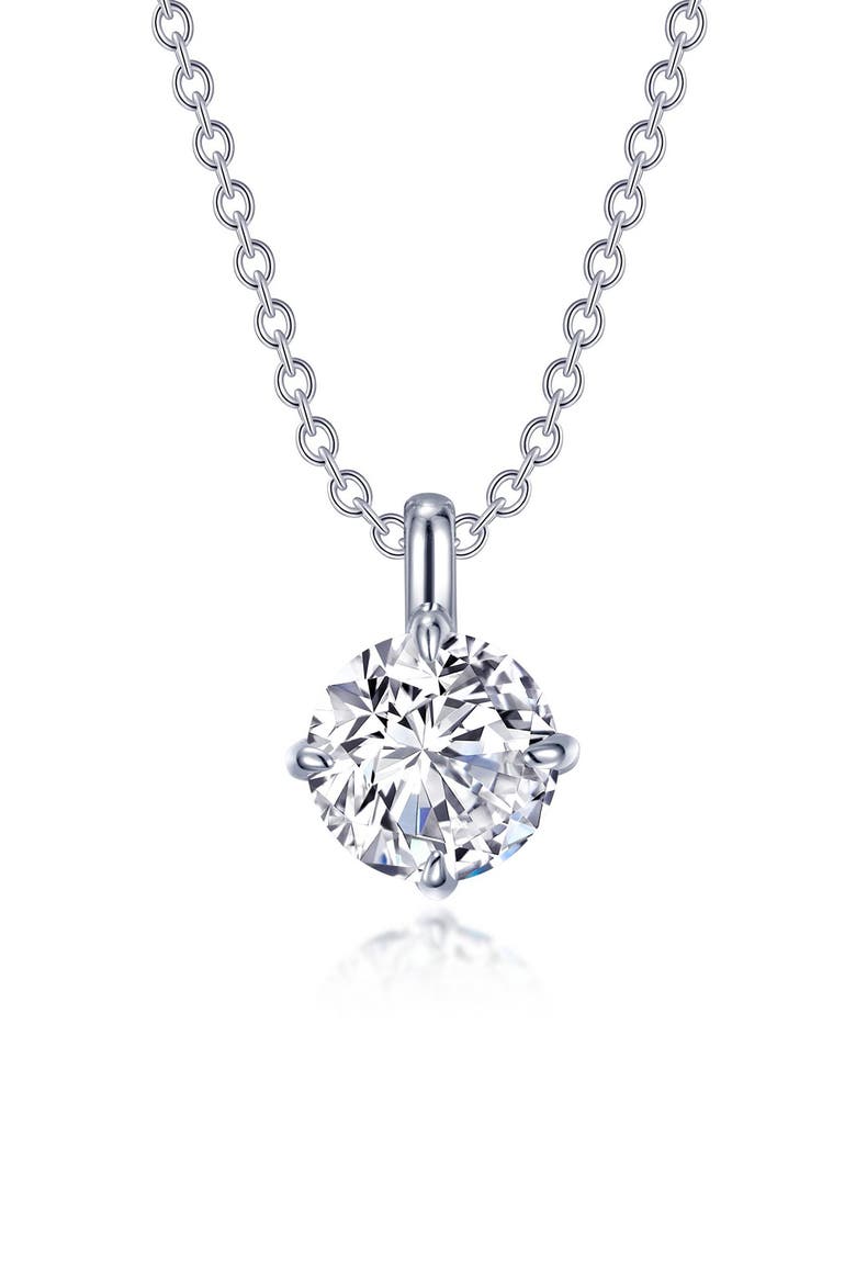 Simulated Solitaire Diamond Pendant Necklace, Main, color, WHITE