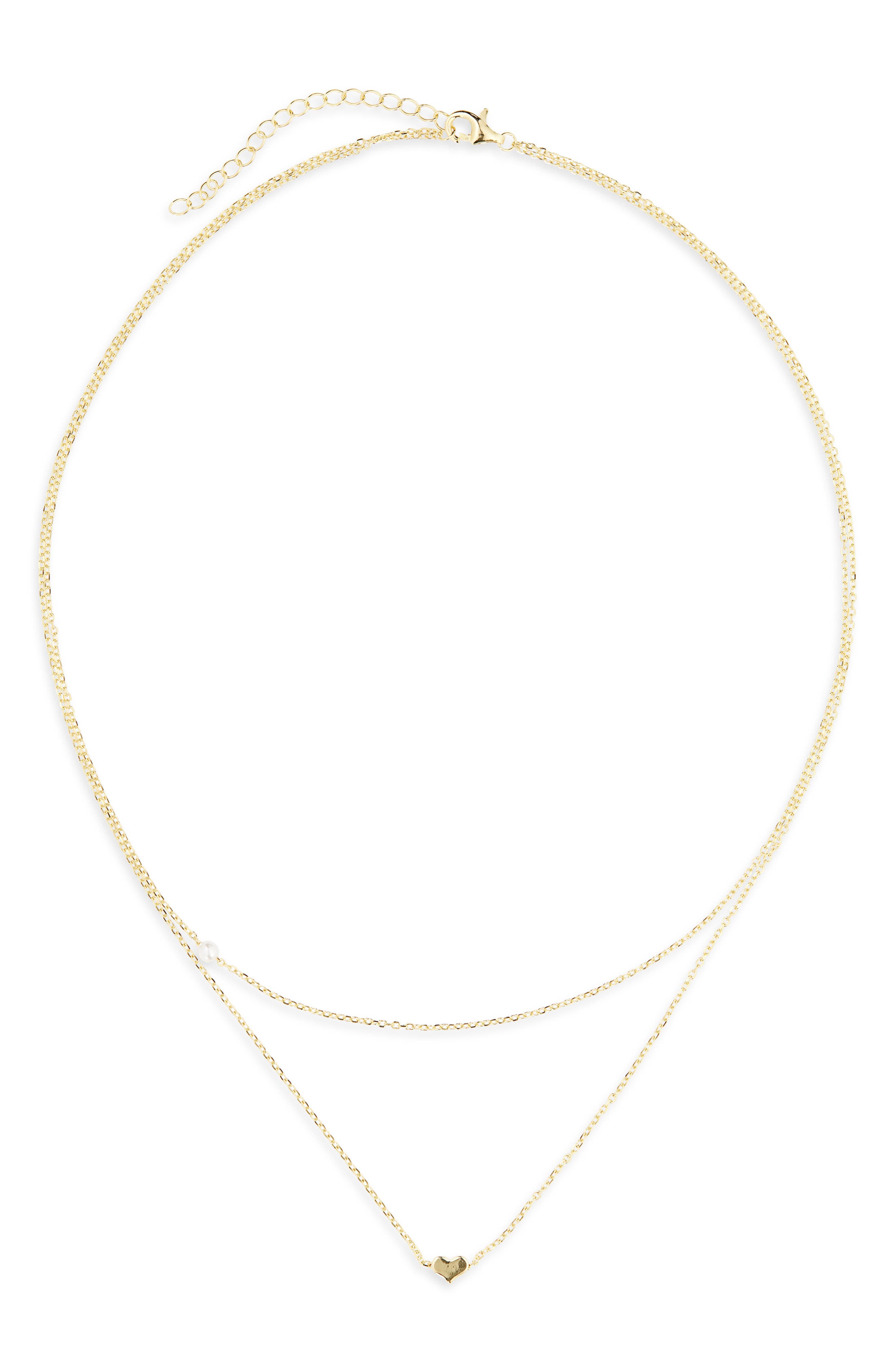 ARGENTO VIVO Faux Pearl & Heart Double Strand Chain Necklace