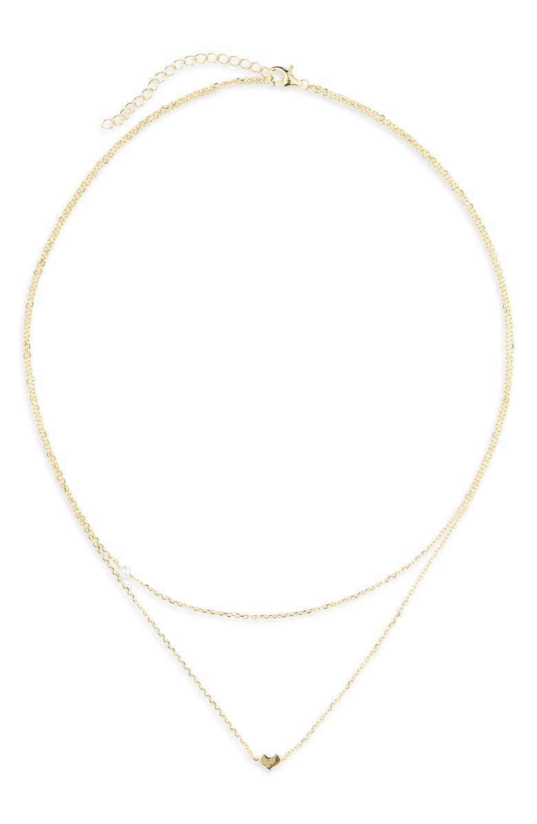 ARGENTO VIVO Faux Pearl & Heart Double Strand Chain Necklace, Main, color, Gold
