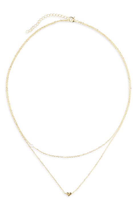 Faux Pearl & Heart Double Strand Chain Necklace