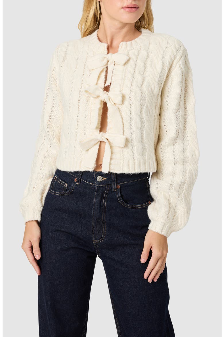 Cable Knit Front Tie Cardigan, Main, color, CREAM