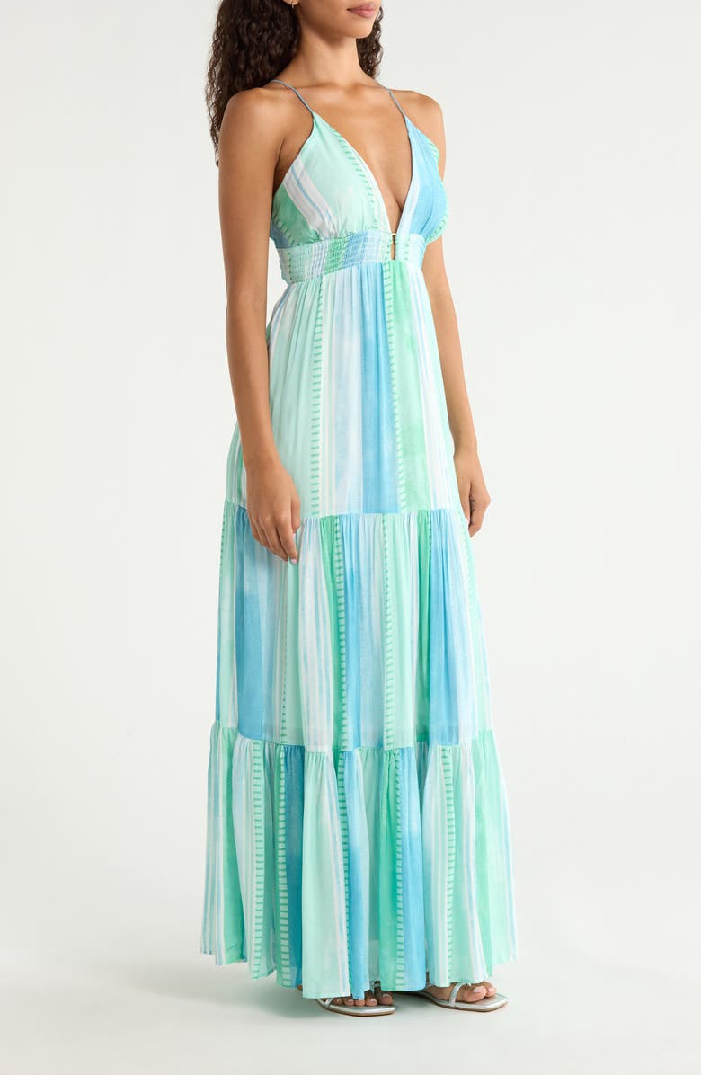 Elan Print Tiered Halter Maxi Dress, Alternate, color, Blue Strovia