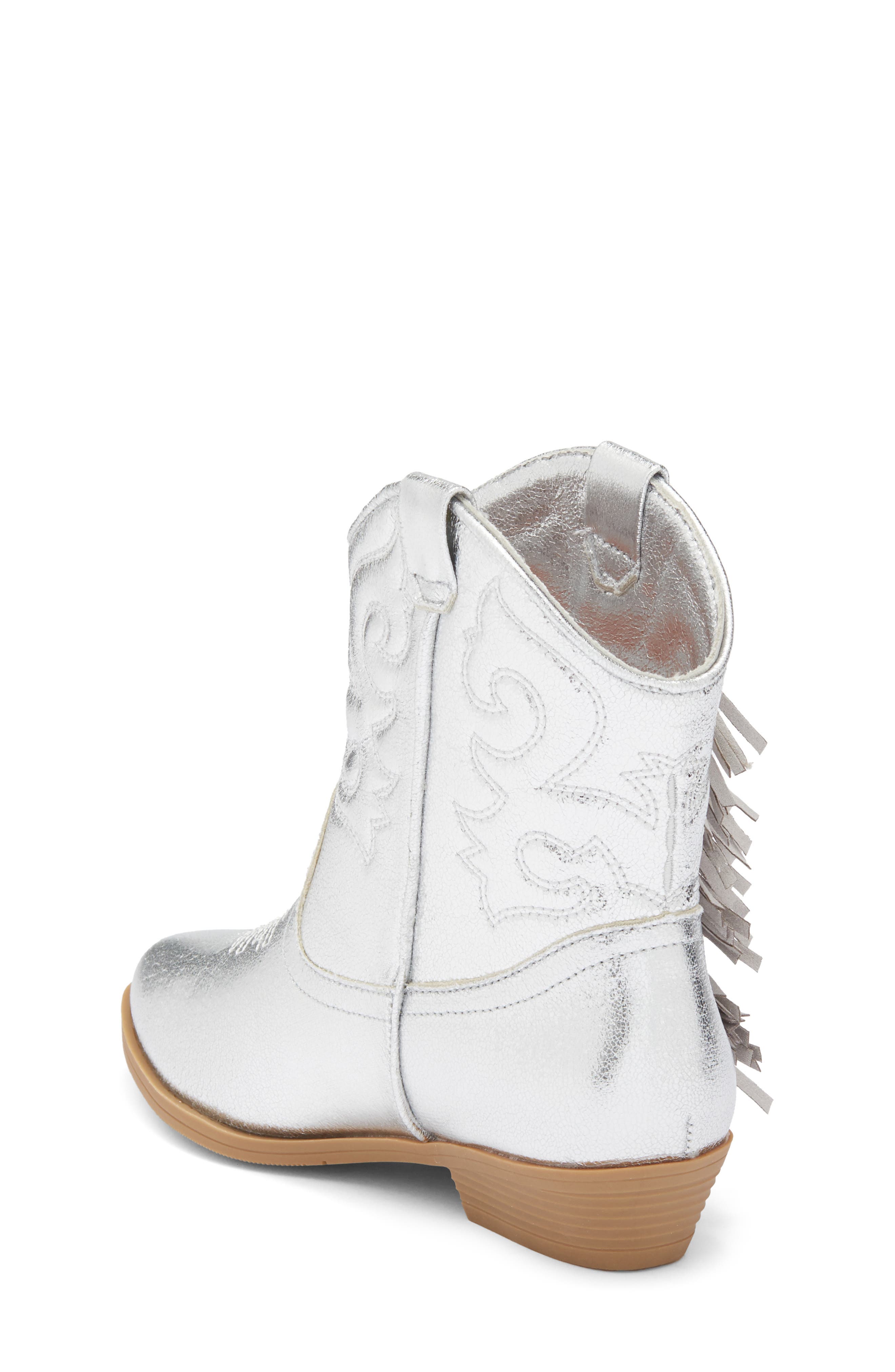Harper Canyon Kids' Carolynne Fringe Western Boot, Alternate, color, Silver Crinkle