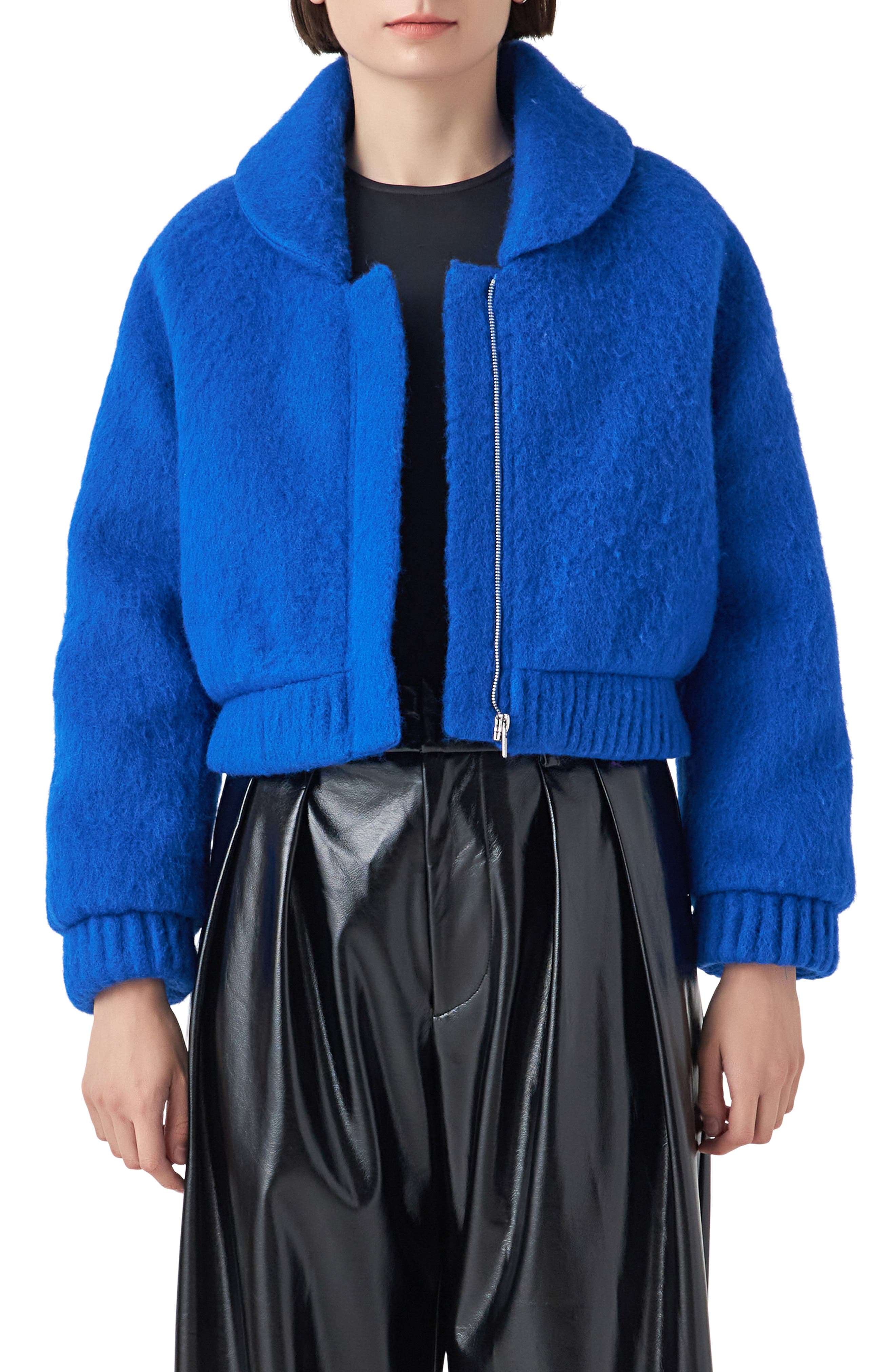Felted Wool Blend Bomber Jacket