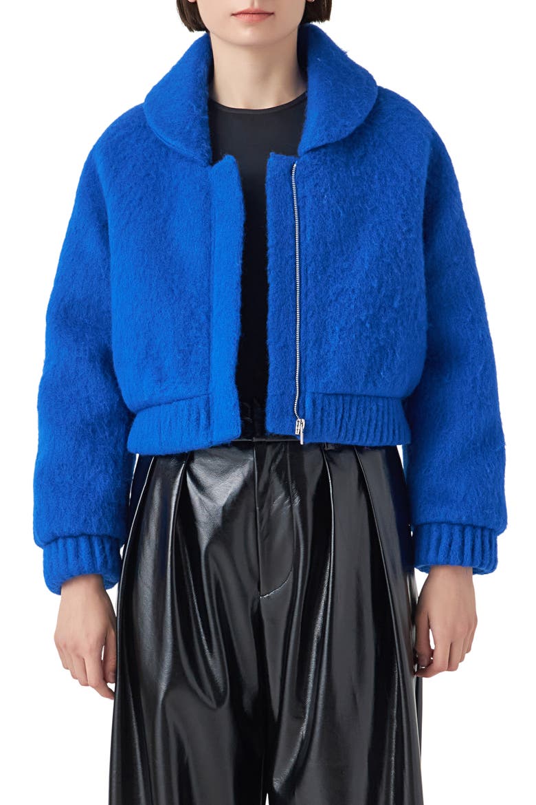Felted Wool Blend Bomber Jacket, Main, color, BLUE