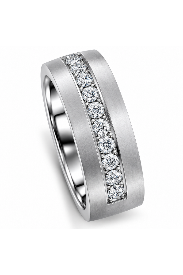 Men's 5/8ct Diamond 8mm Comfort Fit Ring Low Dome Titanium Wedding Band, Alternate, color, Titanium