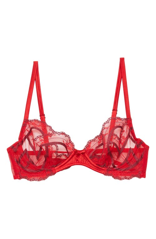 Fleur Du Mal Hendrix Embroidered Underwire Demi Bra In Red