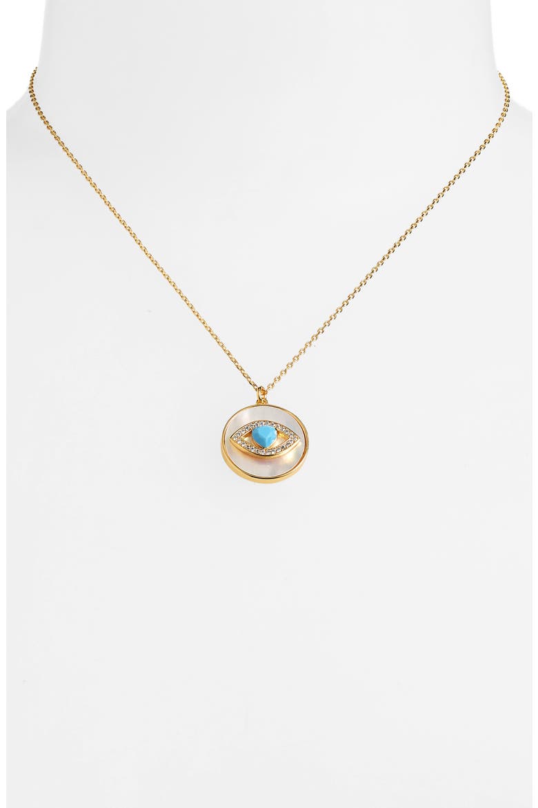 lucky charm evil eye pendant necklace, Alternate, color, CREAM/ GOLD