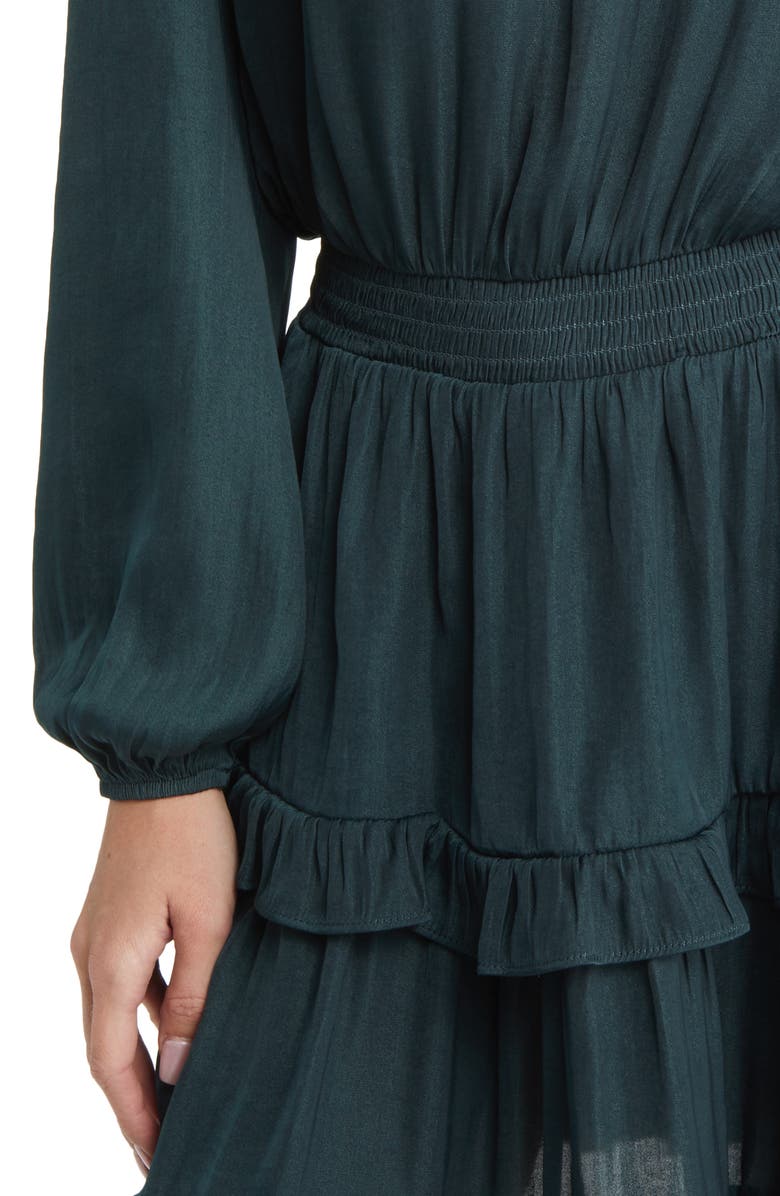 Socialite Smocked Tiered Long Sleeve Satin Dress, Alternate, color, 