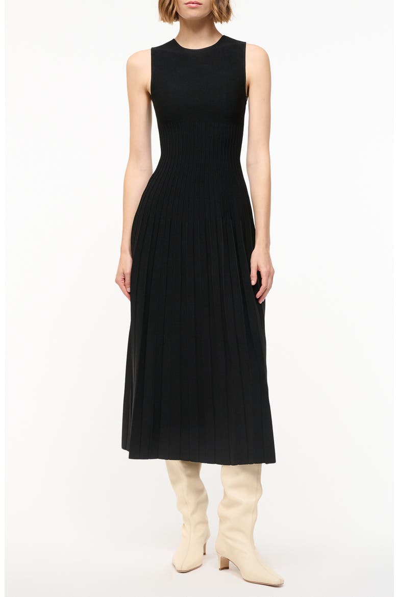 Elyse Pleated Sleeveless Knit Maxi Dress, Main, color, BLACK