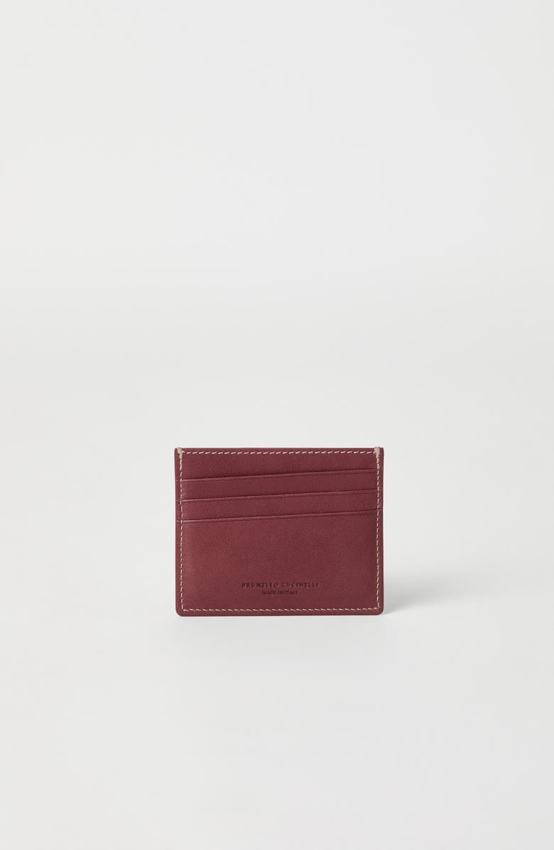 Brunello Cucinelli Calfskin card case, Alternate, color, Burgundy