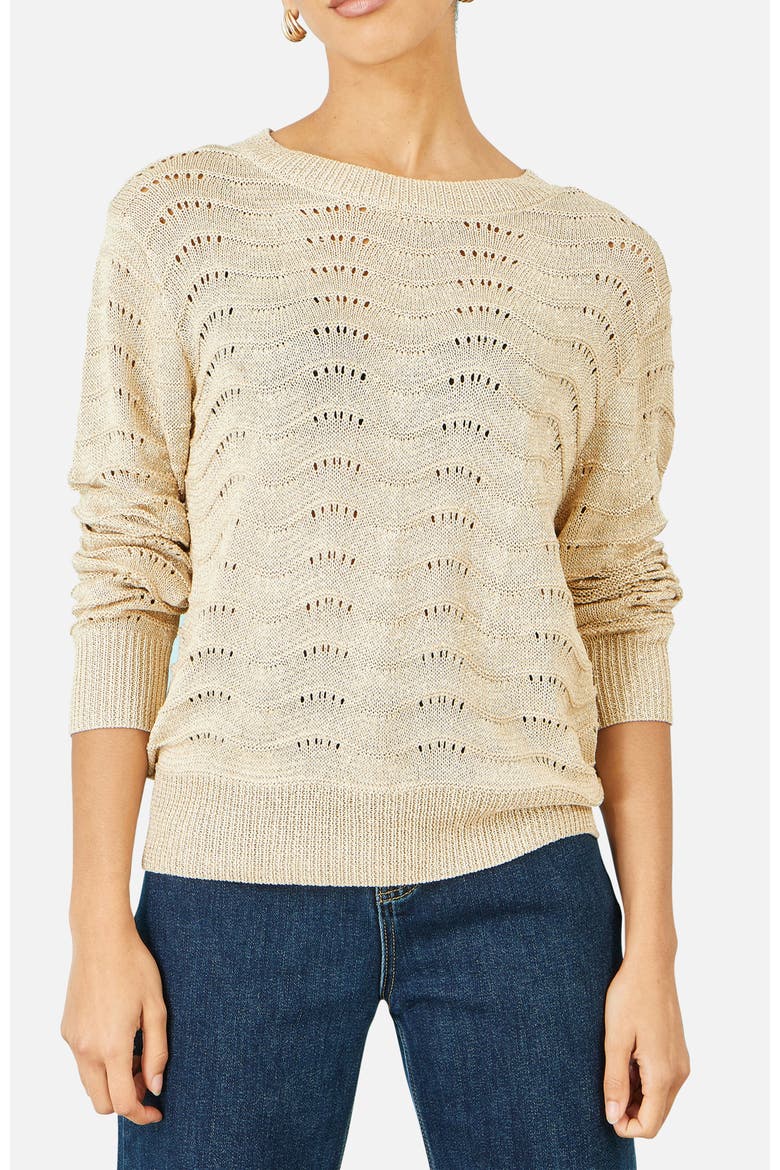 Wave Metallic Thread Relaxed Jumper, Alternate, color, Beige