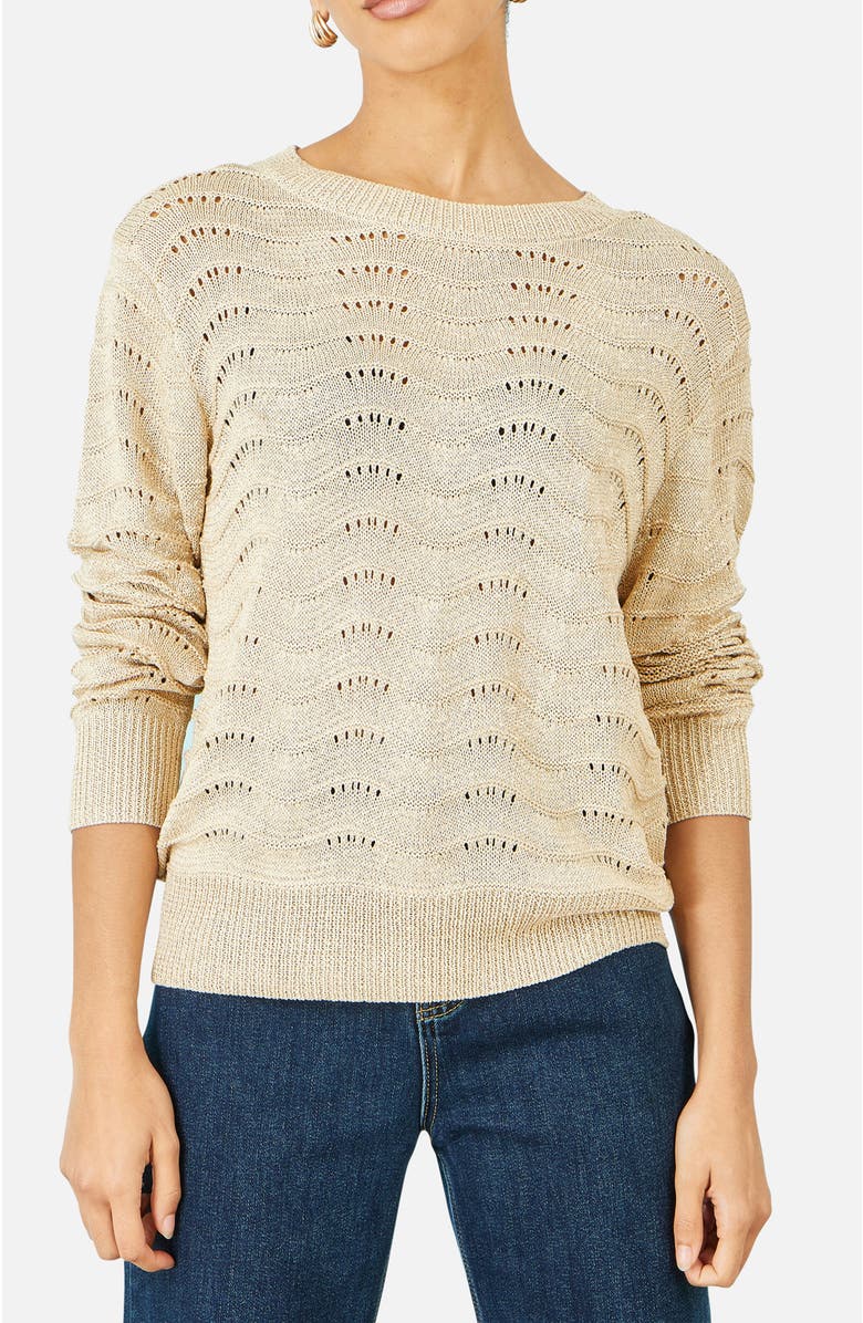Yumi Wave Metallic Thread Relaxed Jumper, Alternate, color, Beige