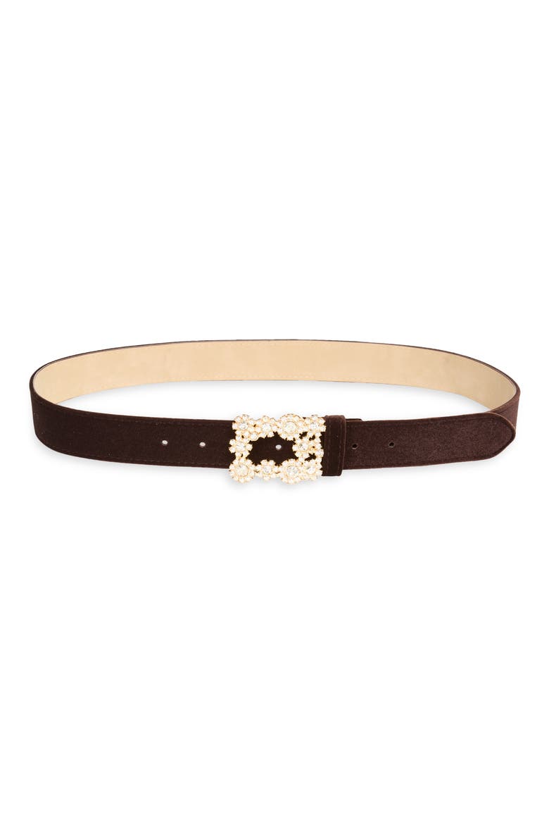 Rhinestone Buckle Velvet Belt, Main, color, CHOCOLATE