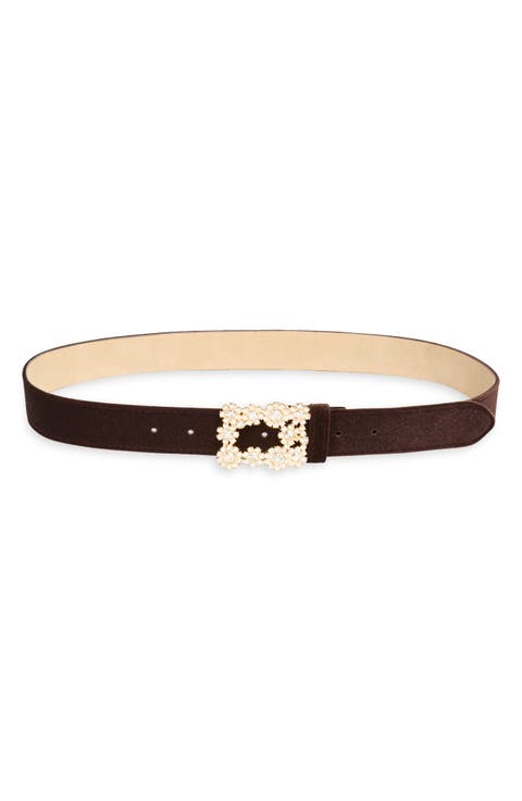 Rhinestone Buckle Velvet Belt