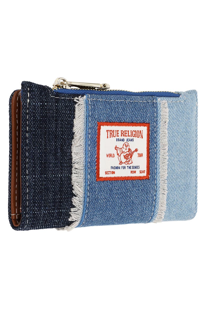 Small Frayed Denim Bifold Wallet, Alternate, color, DENIM/ BLUE