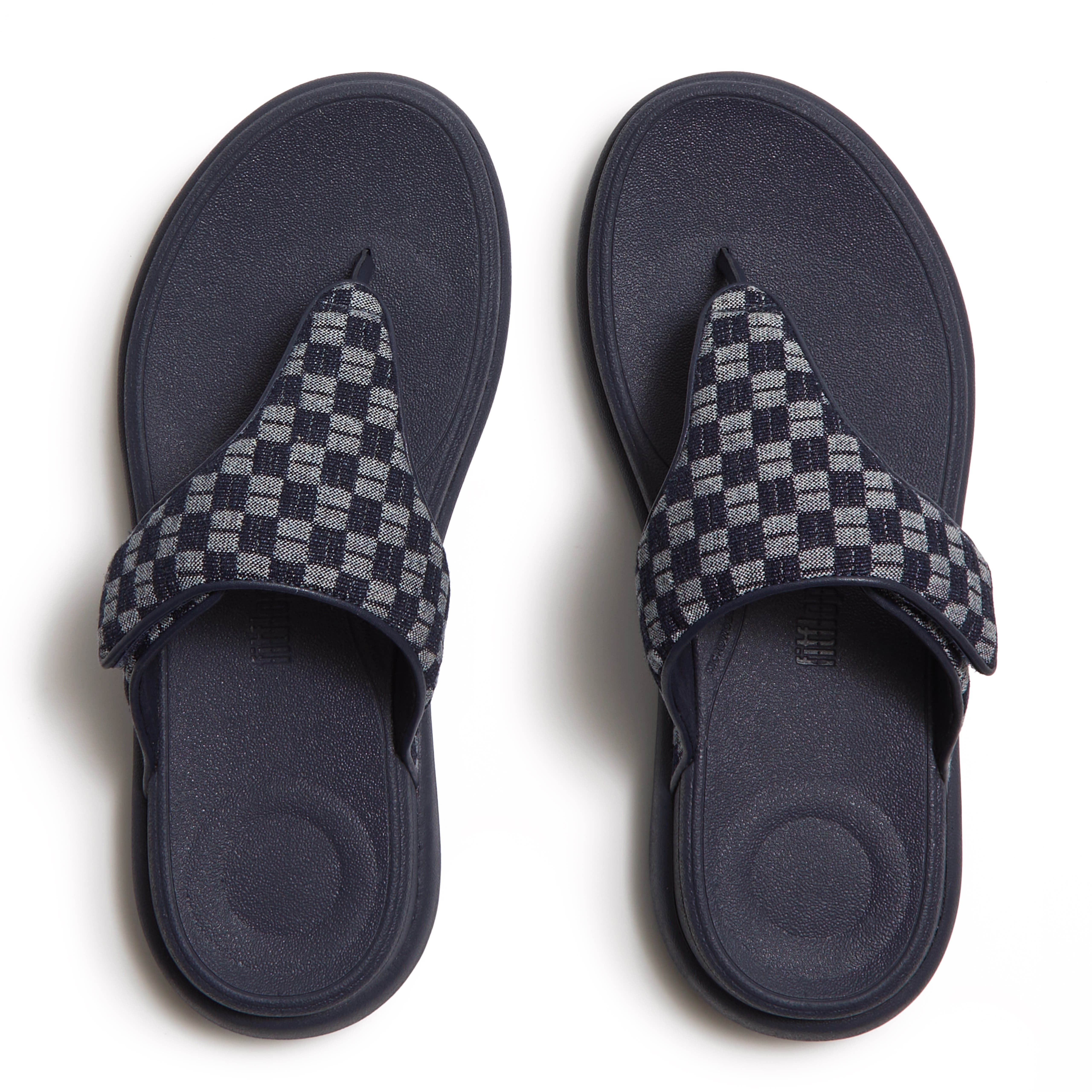 FitFlop F-Mode Go Adj Checkerboard-Denim Toe-Post Sandals, Alternate, color, Dark Denim