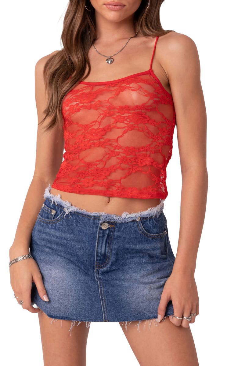 EDIKTED Gianna Sheer Lace Camisole, Main, color, 