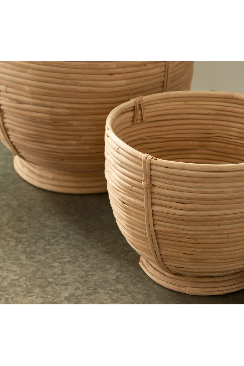 Cane Rattan Decorative Footed Bowls Set of 2, Alternate, color, Brown