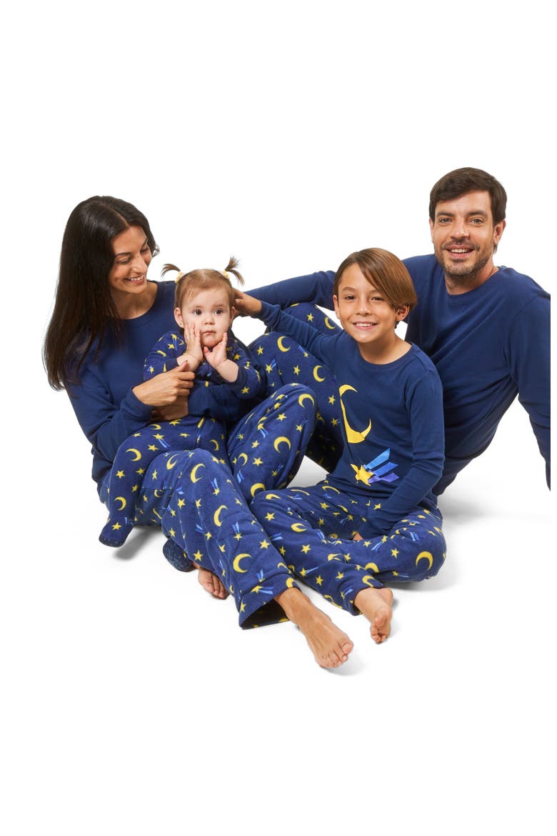 Kids Cotton Top & Fleece Pants Printed Matching Family Holiday Pajamas, Alternate, color, Moon