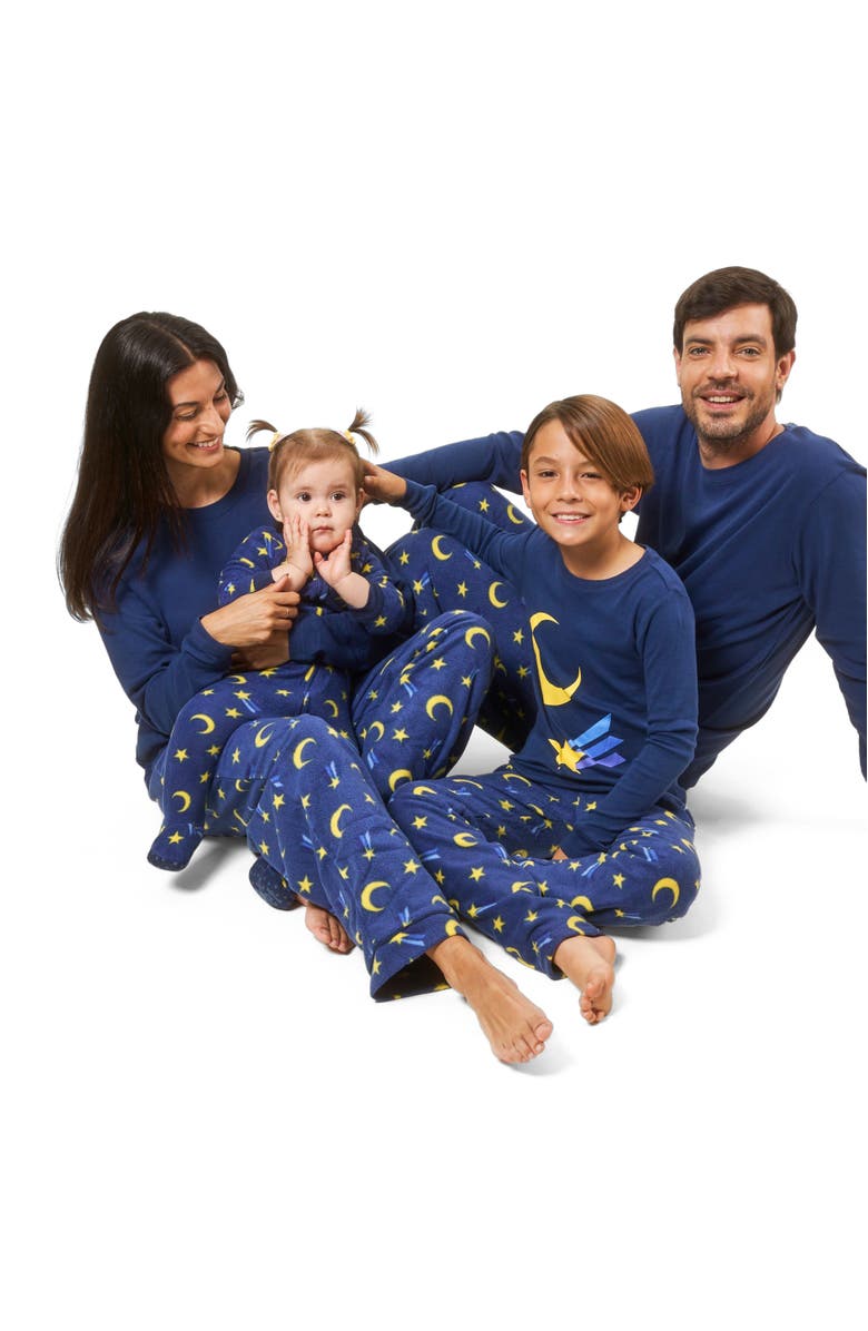 Leveret Kids Cotton Top & Fleece Pants Printed Matching Family Holiday Pajamas, Alternate, color, Moon