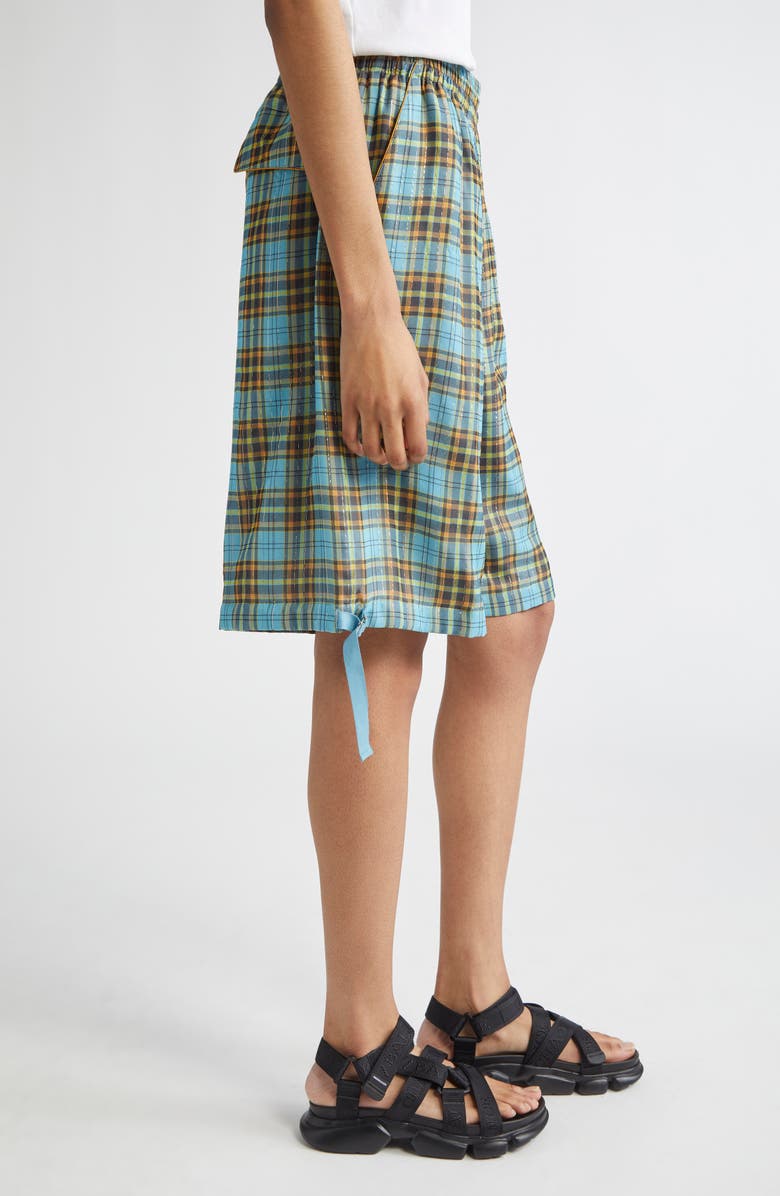 Undercover Metallic Stripe Plaid Silk Blend Twill Bermuda Shorts, Alternate, color, 