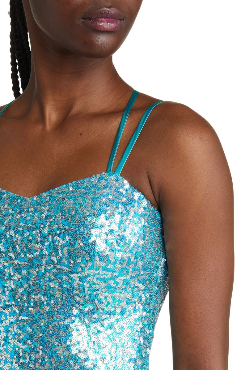 NEXT UP Strappy Fringe Trim Sequin Gown, Alternate, color, 