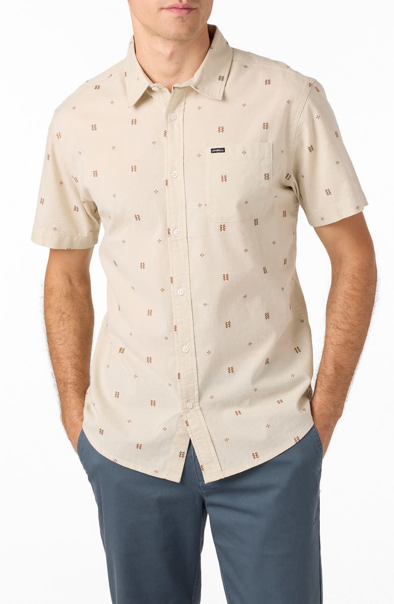 O'Neill Shields Geo Pattern Short Sleeve Stretch Cotton Button-Up Shirt, Alternate, color, 