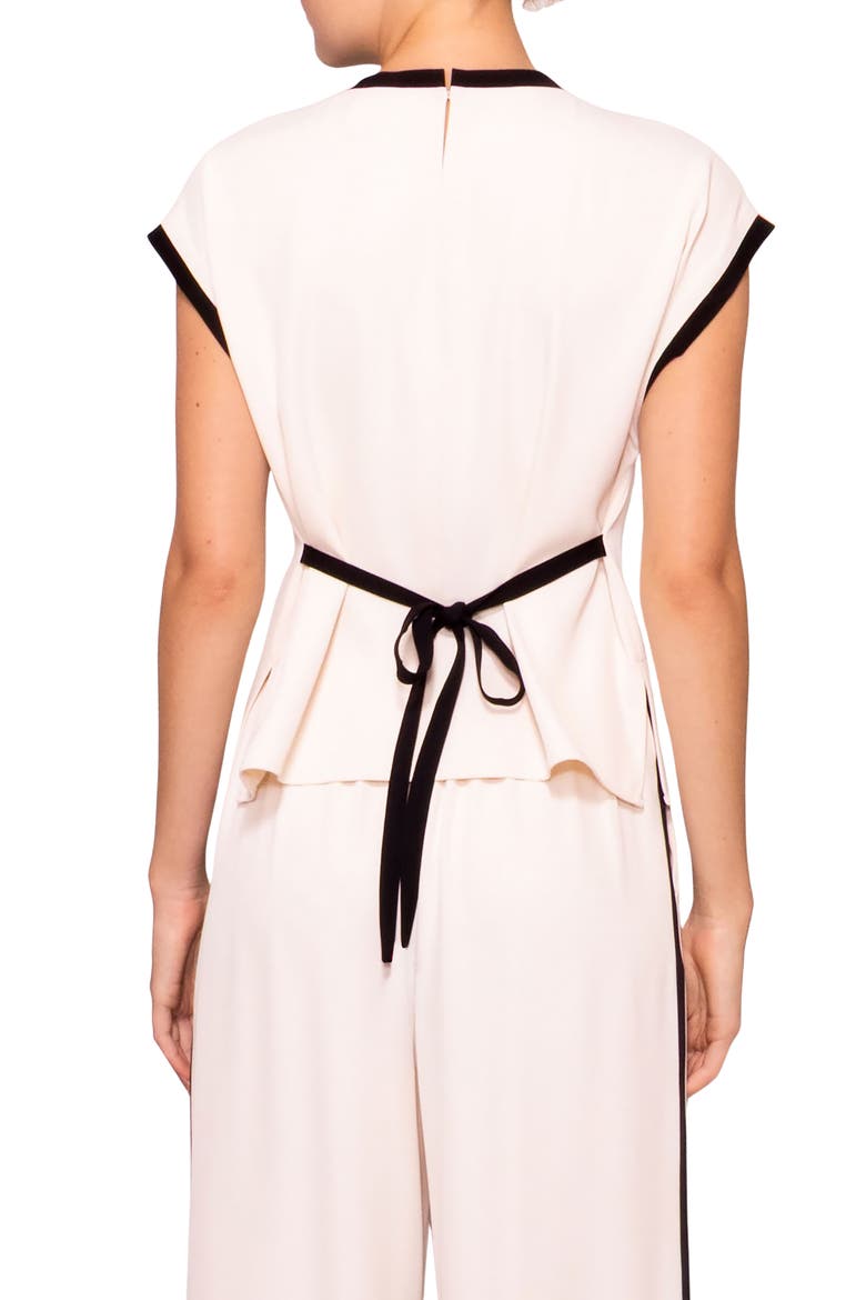 Cap Sleeve Contrast Trim Top, Alternate, color, BLACK / BONE