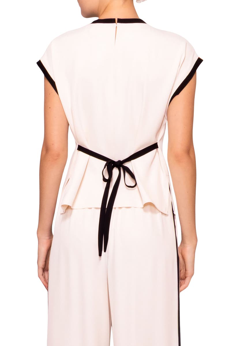 MELLODAY Cap Sleeve Contrast Trim Top, Alternate, color, Black / Bone