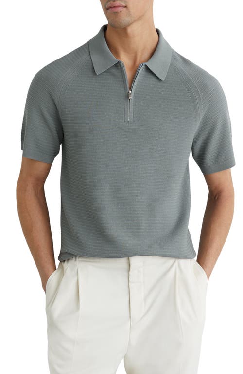 Reiss Estate Textured Stitch Zip Polo In Gray