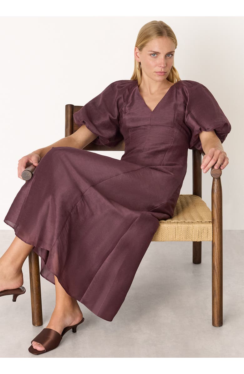 Whistles Silk Blend Taffeta Maxi Dress, Alternate, color, Burgundy