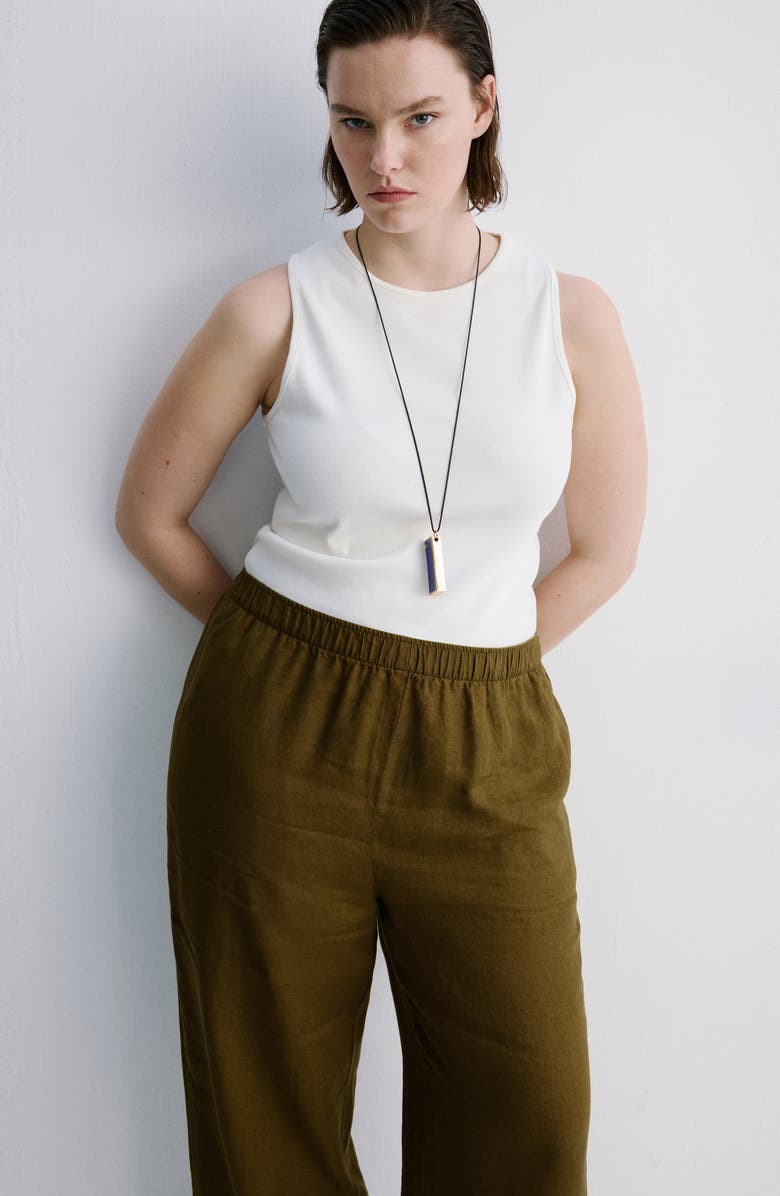 MANGO Straight Leg Linen Blend Pants, Alternate, color, Olive Green