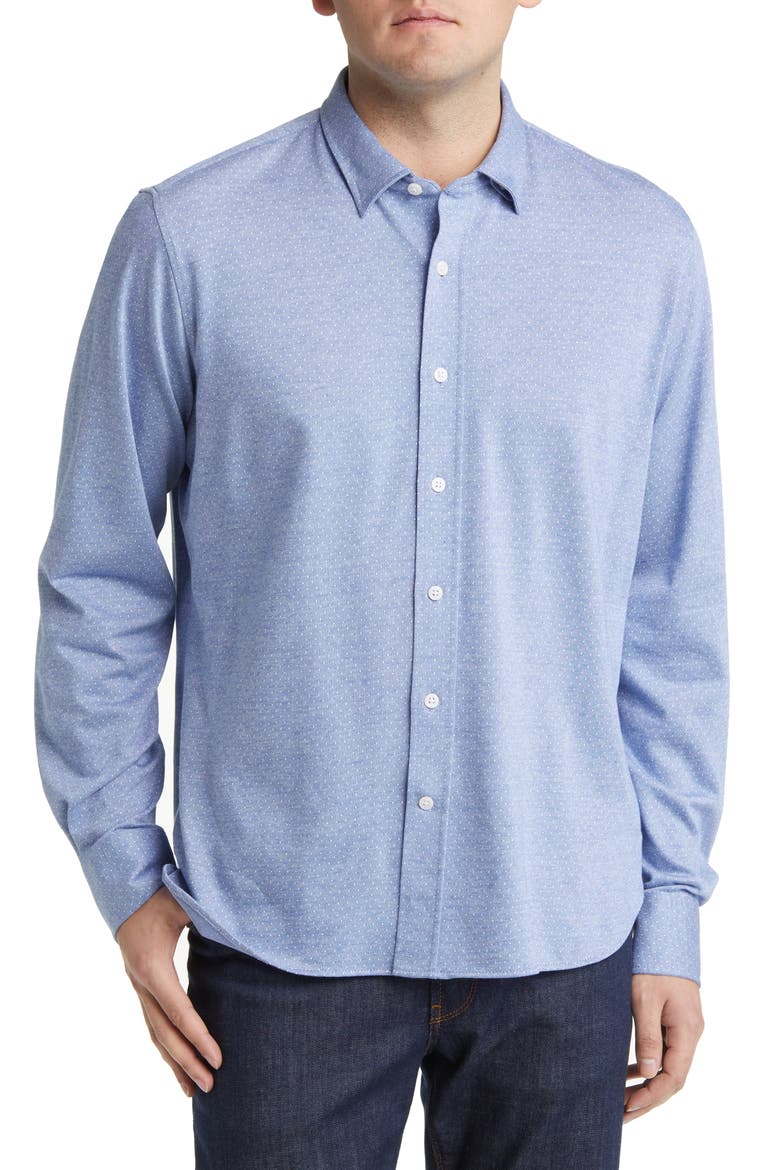Star Dot Print Cotton Button-Up Shirt, Main, color, NDIGO