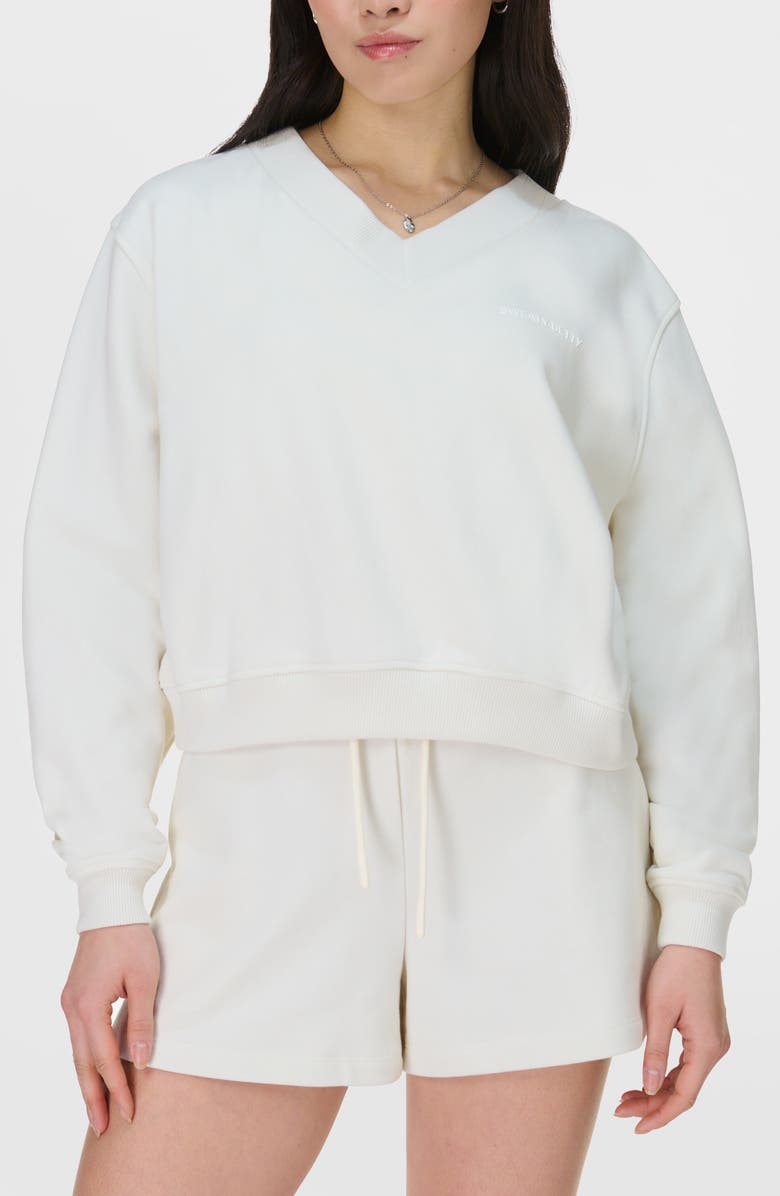 Sweaty Betty Revive Crop Organic Cotton Blend Sweatshirt, Main, color, Lily White