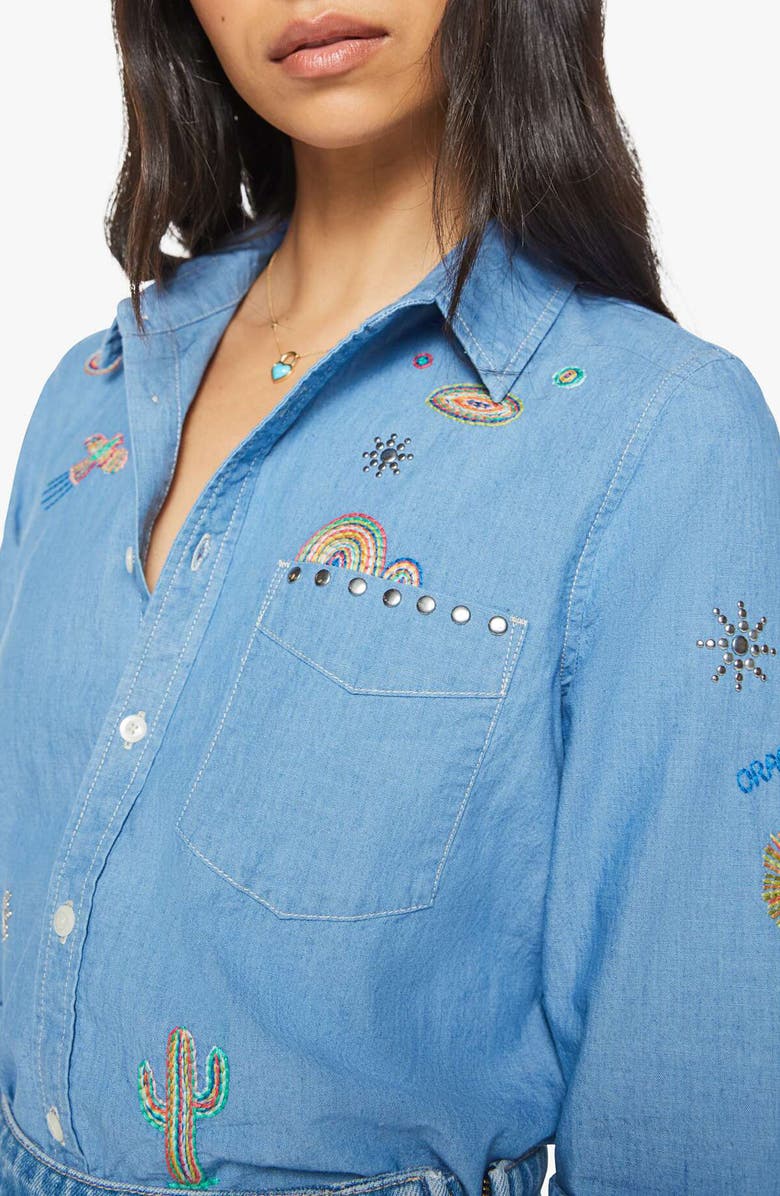 MOTHER The Foxy Boxy Denim Shirt, Alternate, color, Hands Up