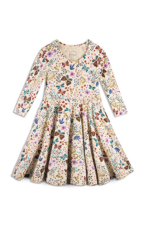 Mightly Organic Cotton 3/4 Sleeve Print Twirl Dress In Neutral