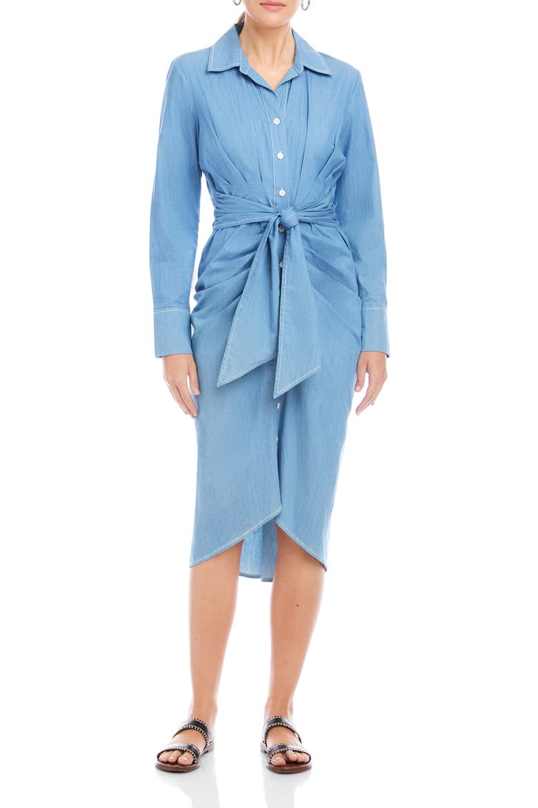 Rayleen Pleated Long Sleeve Shirtdress, Main, color, CHAMBRAY