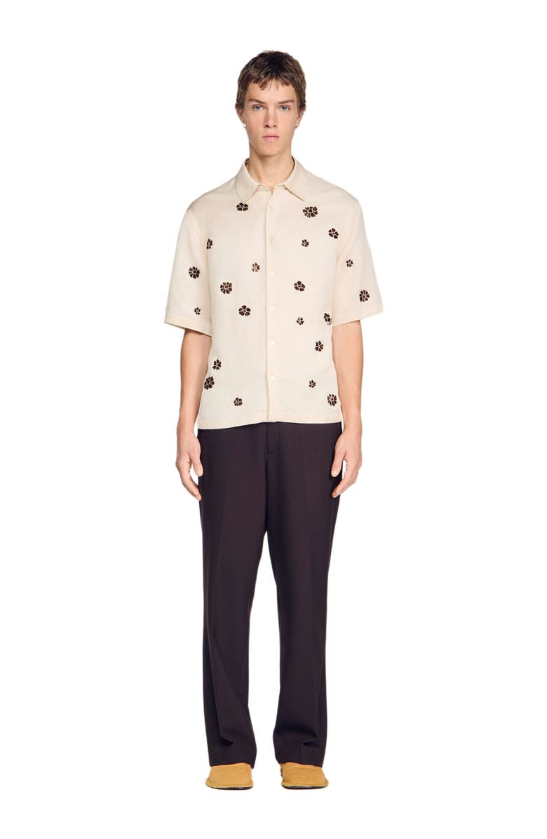 SANDRO Loose-fit floral shirt, Main, color, Ecru