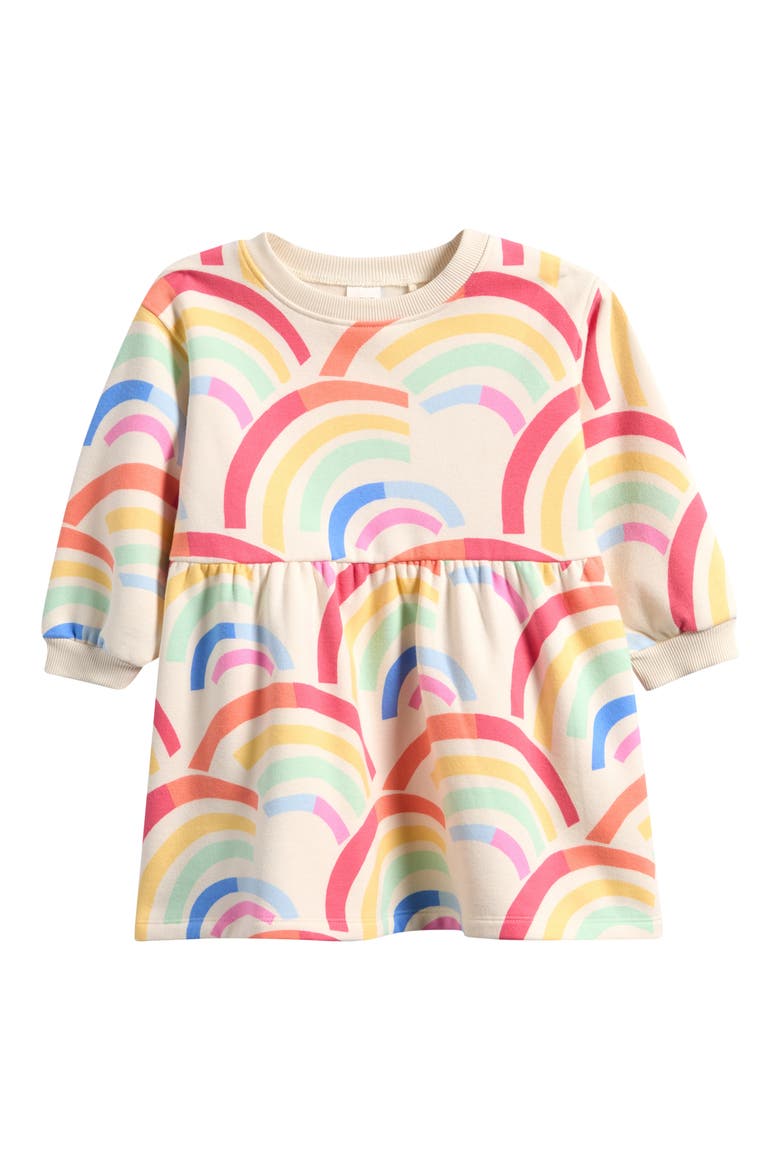 Kids' Squiggle Print Long Sleeve Cotton Blend Dress, Main, color, WHITE MULTI