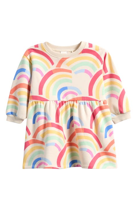 Kids' Squiggle Print Long Sleeve Cotton Blend Dress (Baby, Toddler & Little Kid)