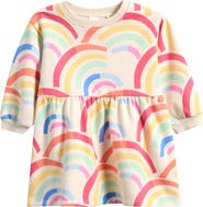 NEXT Kids' Squiggle Print Long Sleeve Cotton Blend Dress