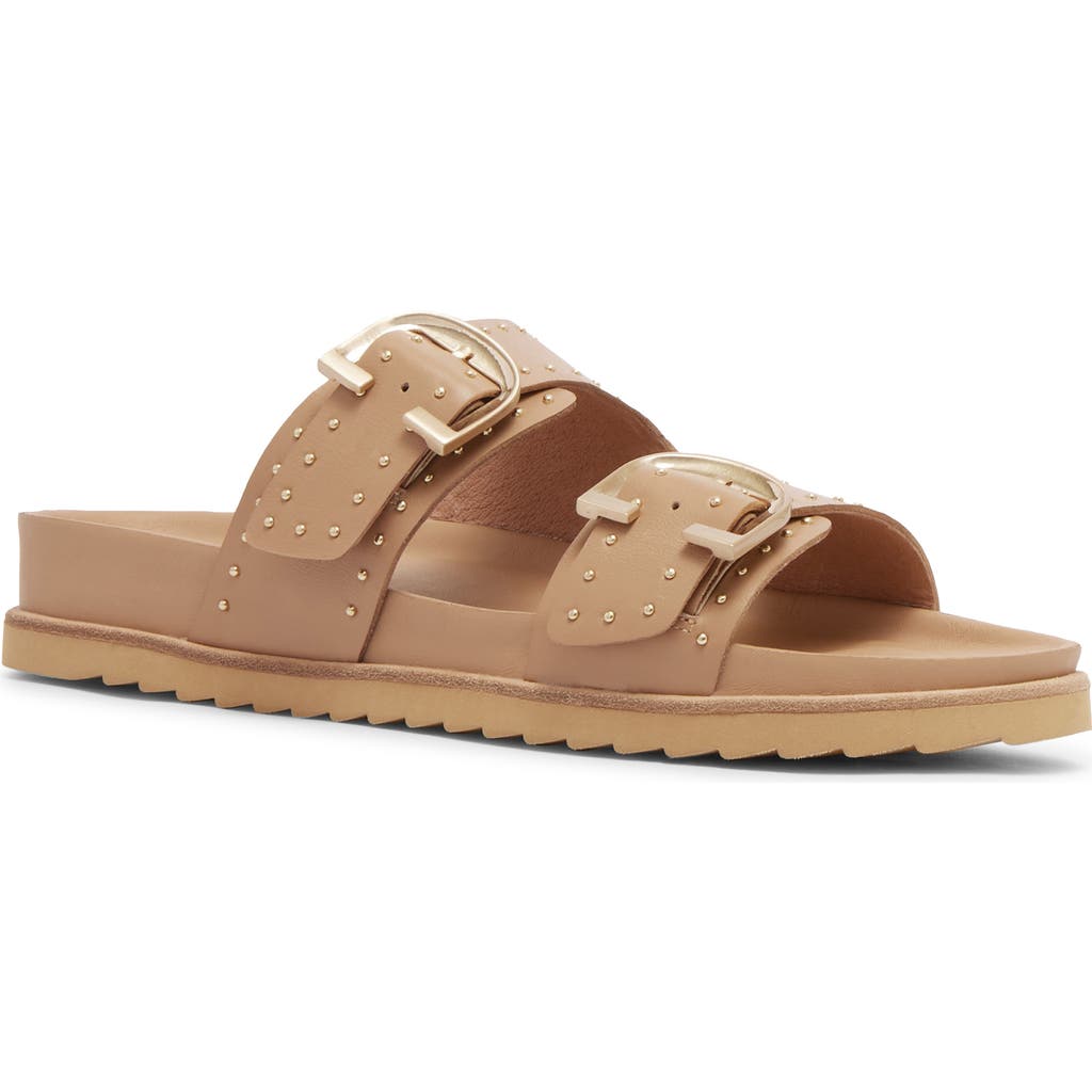 Frankie4 Deon Buckle Sandal In Camel Stud