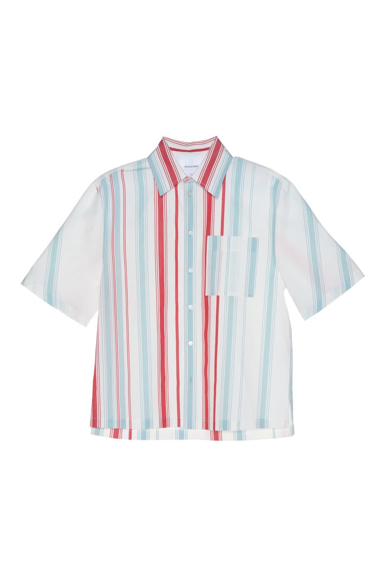 Multicolor Variegated Stripe Cotton & Linen Short Sleeve Button-Up Shirt, Alternate, color, 1979 MINT/ RED