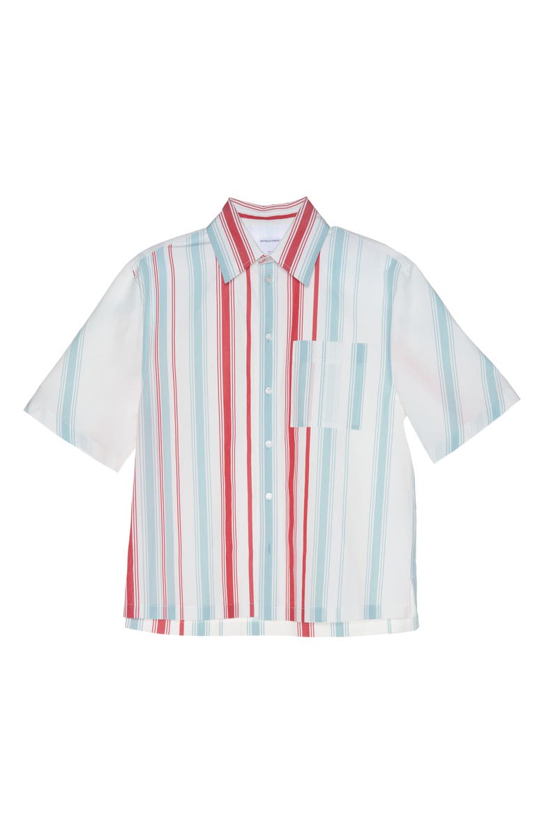 Bottega Veneta Multicolor Variegated Stripe Cotton & Linen Short Sleeve Button-Up Shirt, Alternate, color, 1979 Mint/ Red