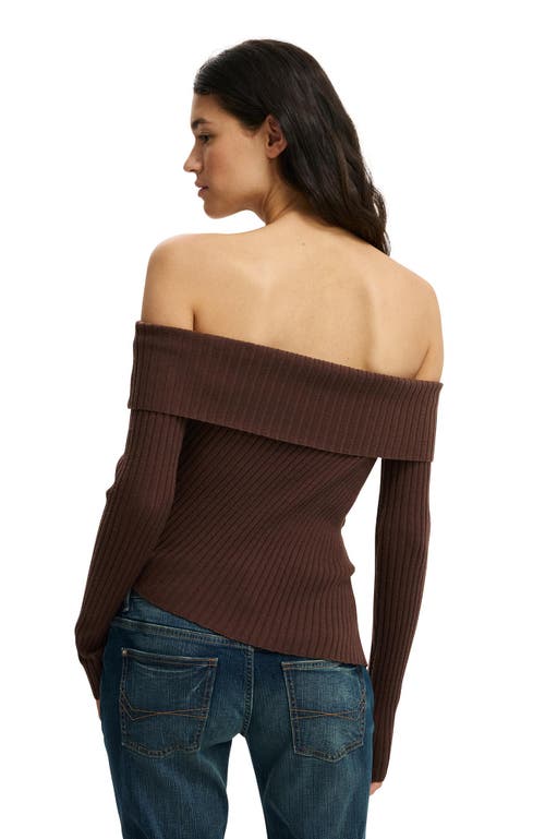 Cotton On Asym Rib Off Shoulder Knit In Brown