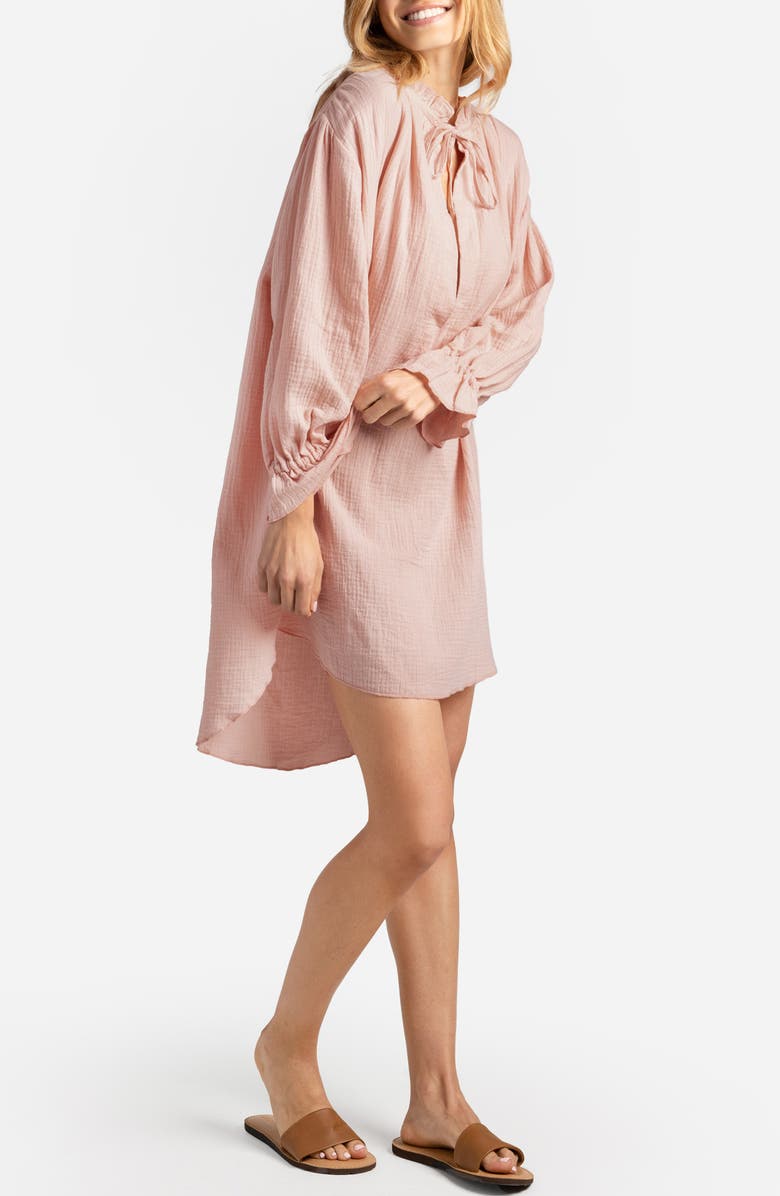 Sunday Citizen Ruffle Long Sleeve Cotton Muslin Chemise, Alternate, color, Peach Powder