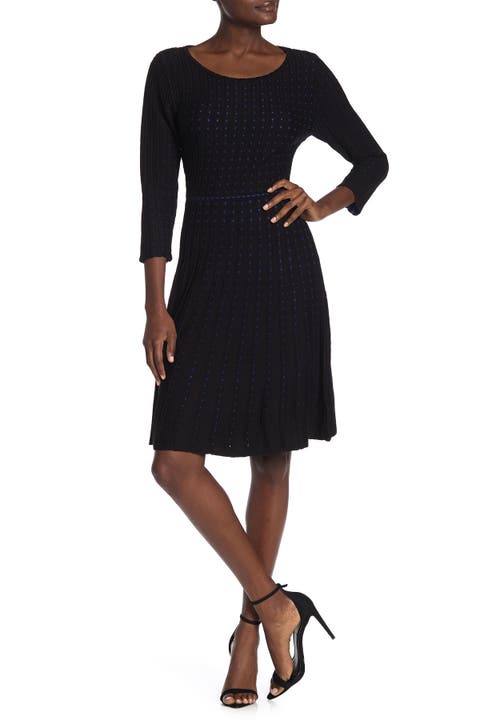 Pleated Dot Sweater Dress