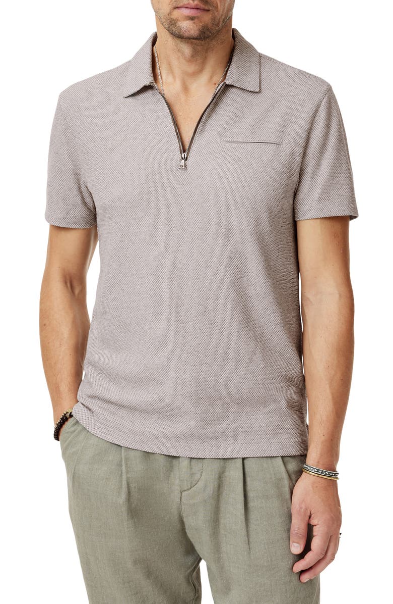 John Varvatos Meira Regular Fit Bird's Eye Zip Polo, Main, color, Fossil Grey